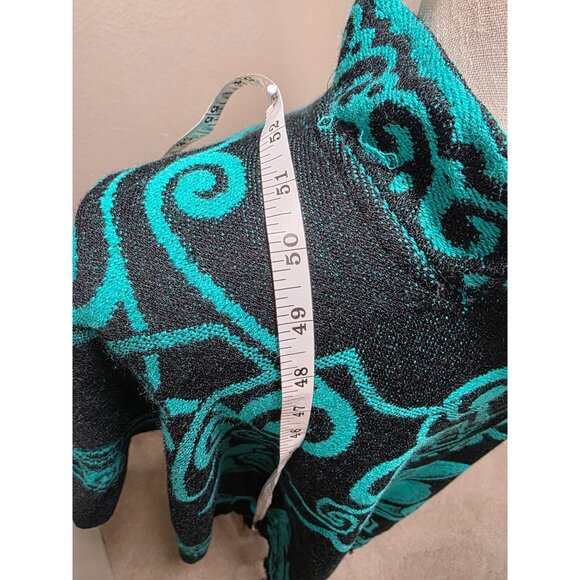 Vintage Mexican Poncho Black & Teal Floral Embroidered Wool Blend One Size Fits - Picture 6 of 8
